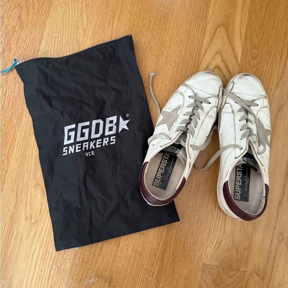 Golden Goose Cream and Gray Superstar Sneakers